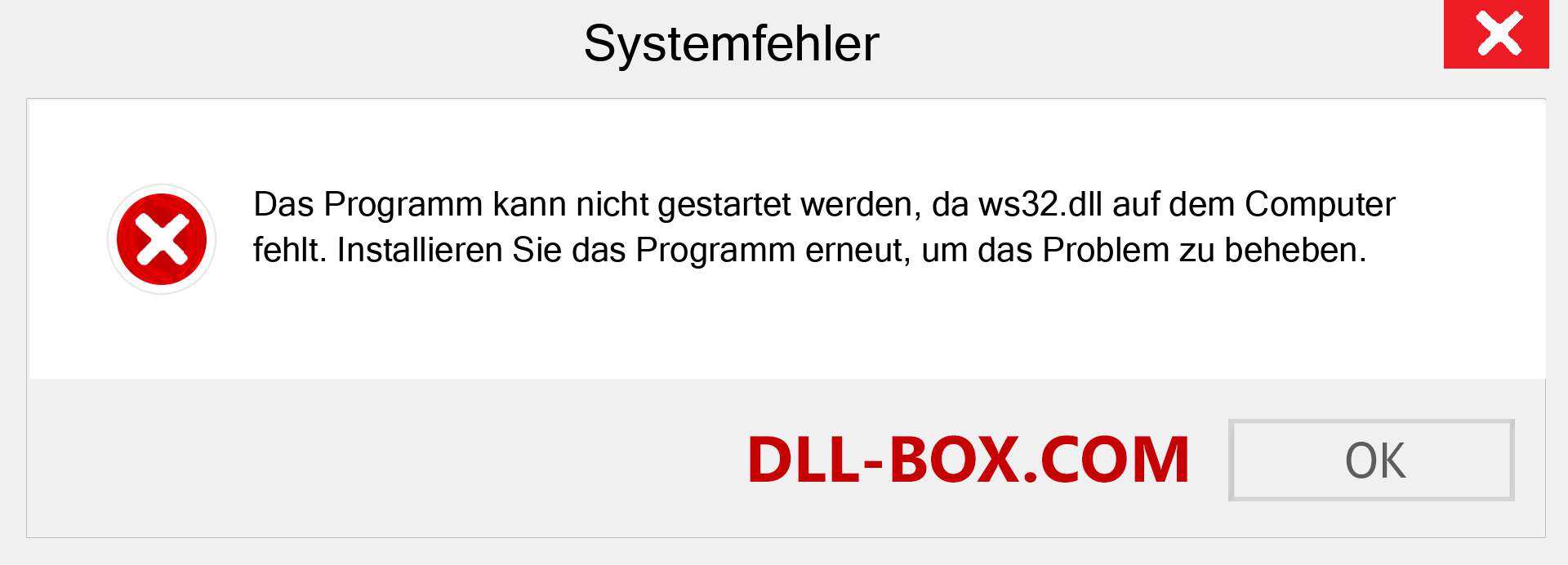 ws32.dll-Datei fehlt?. Download für Windows 7, 8, 10 - Fix ws32 dll Missing Error unter Windows, Fotos, Bildern