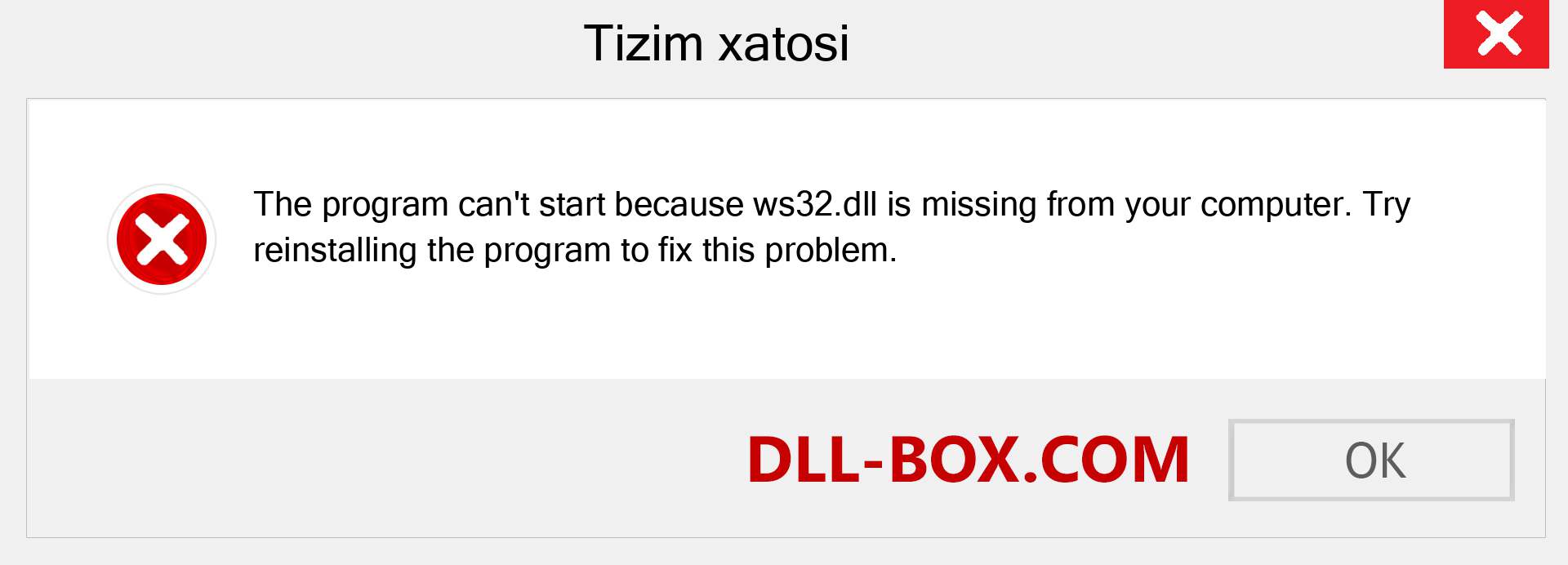 ws32.dll fayli yo'qolganmi?. Windows 7, 8, 10 uchun yuklab olish - Windowsda ws32 dll etishmayotgan xatoni tuzating, rasmlar, rasmlar